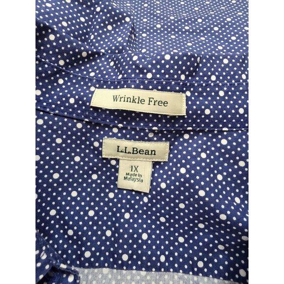 L.L. Bean Womens Wrinkle Free Button-Up Blouse 1X Polka Dot Blue/White NWOT - Picture 3 of 7